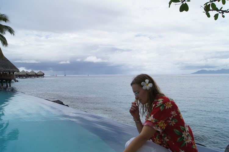 Playing with one of the resort's infinity pools.