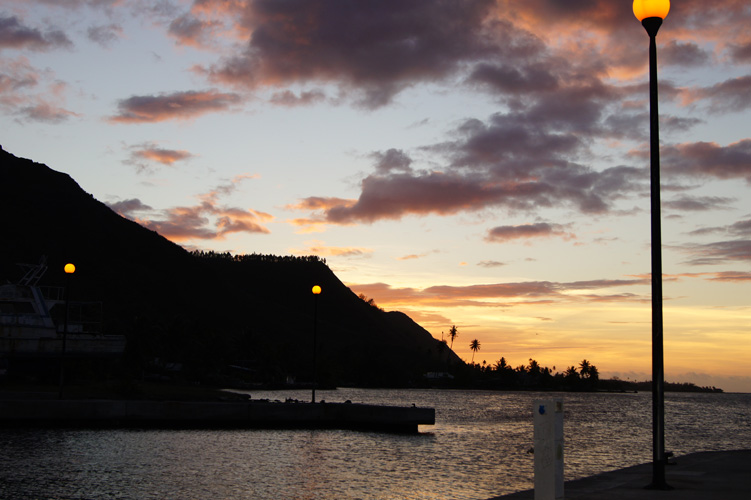 Sunset on the dock at Moorea.