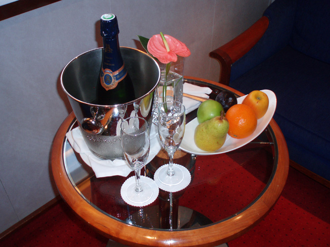 When we got back, there was a bottle of champagne waiting in our room for us.
