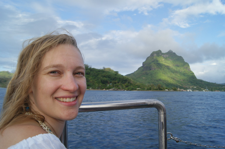 On the tender boat leaving the motu in Bora Bora.