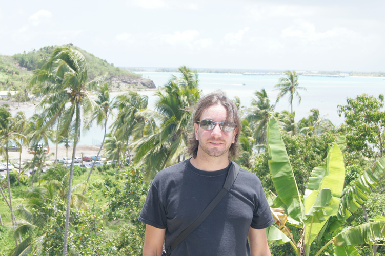 On a cliff overlooking a lagoon in Bora Bora.