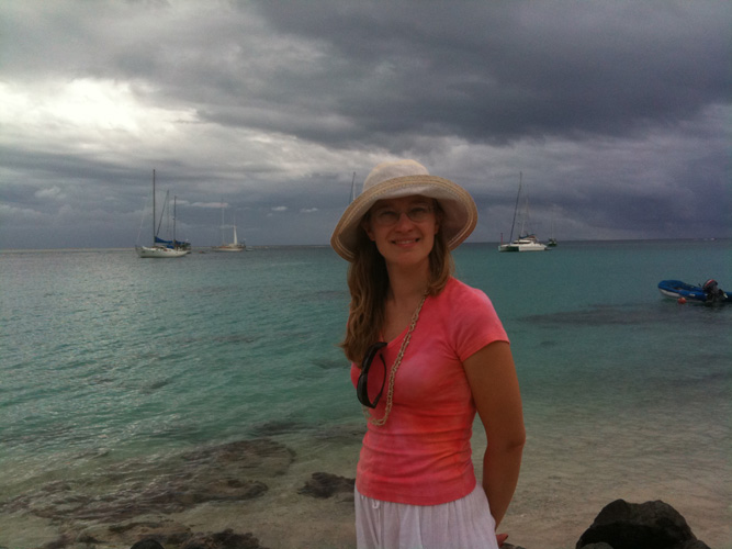 Walking along the beach in Huahine.